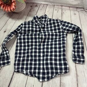 Janie and Jack navy White plaid 100% cotton Button Down Shirt sz 5